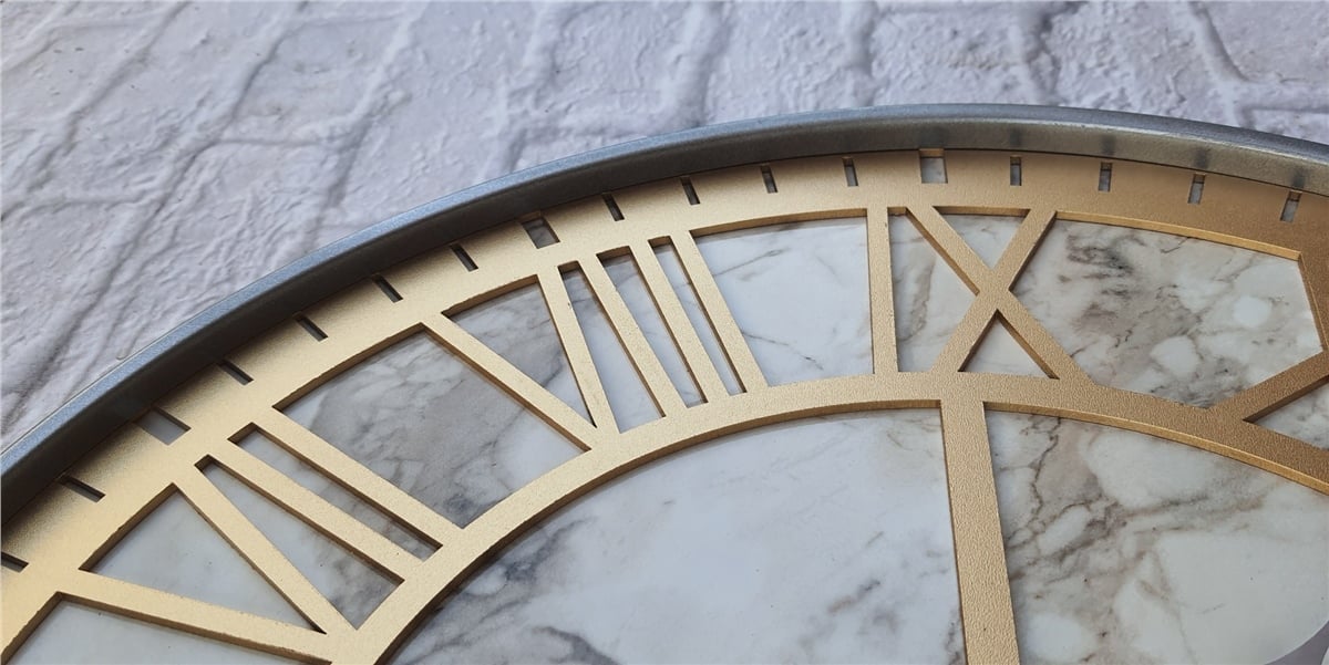 Markakanvas Gri Metal Kasalı Mermer Desenli  Duvar Saati  ( Çap 50 cm -Çap 80 cm )