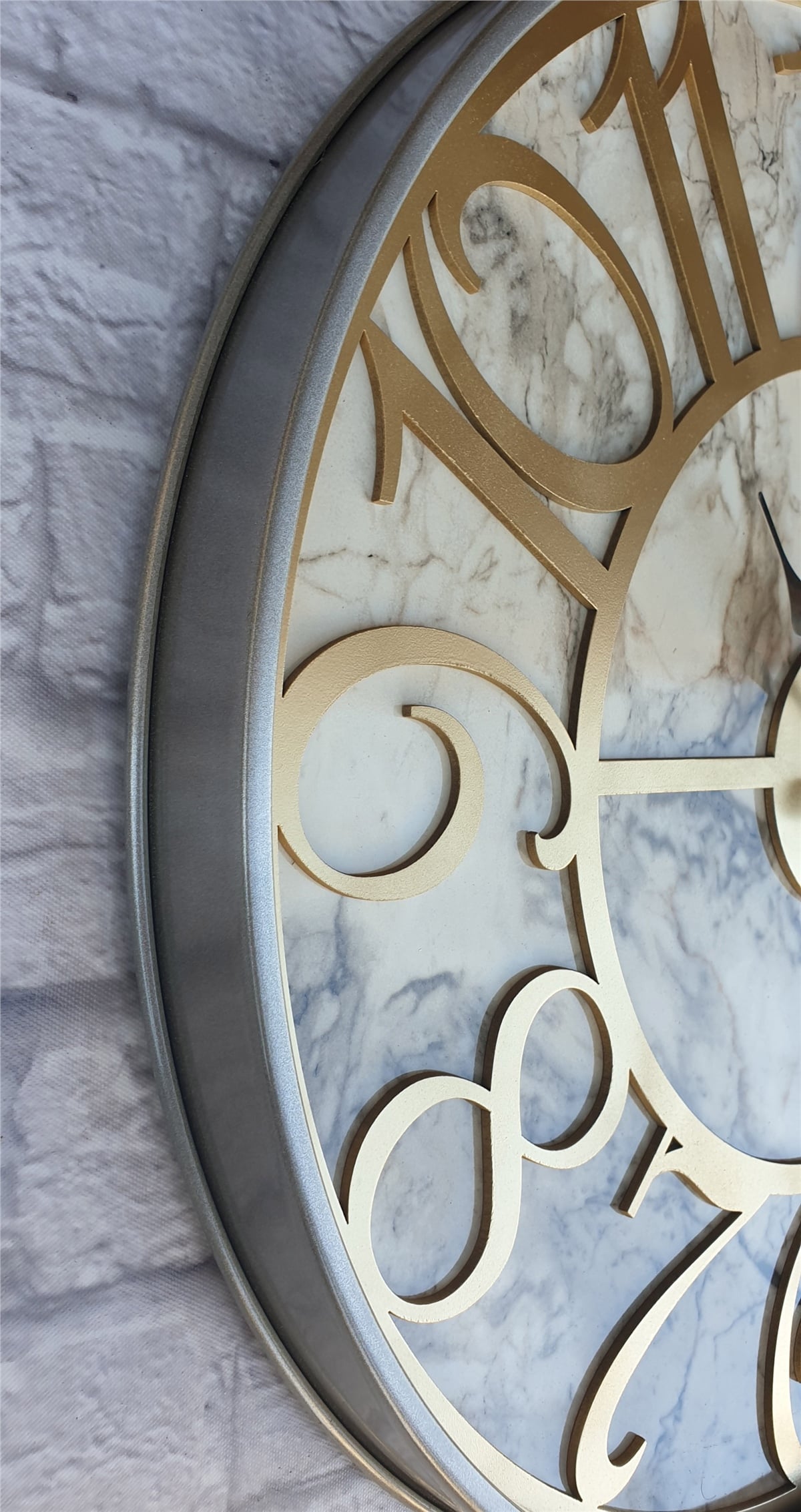 Markakanvas Gri Metal Kasalı Mermer Desenli  Duvar Saati  ( Çap 50 cm -Çap 80 cm )