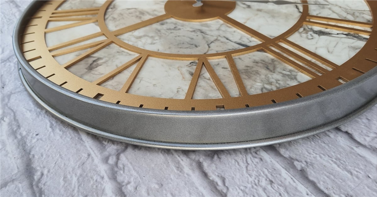 Markakanvas Gri Metal Kasalı Mermer Desenli  Duvar Saati  ( Çap 50 cm -Çap 80 cm )