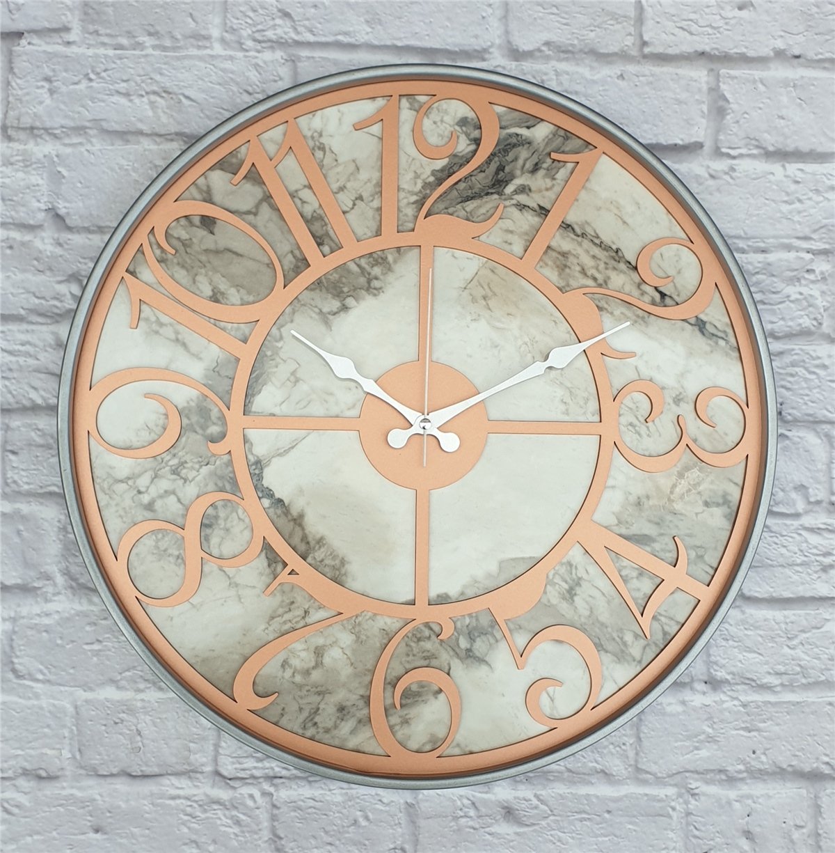 Markakanvas Gri Metal Kasalı Mermer Desenli  Duvar Saati  ( Çap 50 cm -Çap 80 cm )