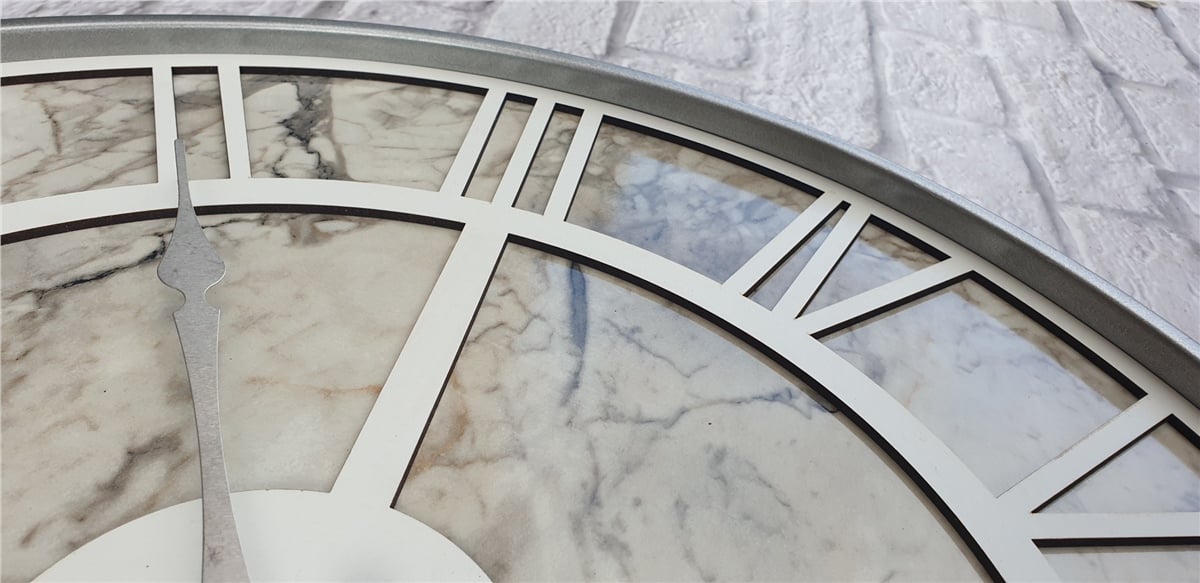 Markakanvas Gri Metal Kasalı Mermer Desenli Duvar Saati Çap 50 - 80 cm