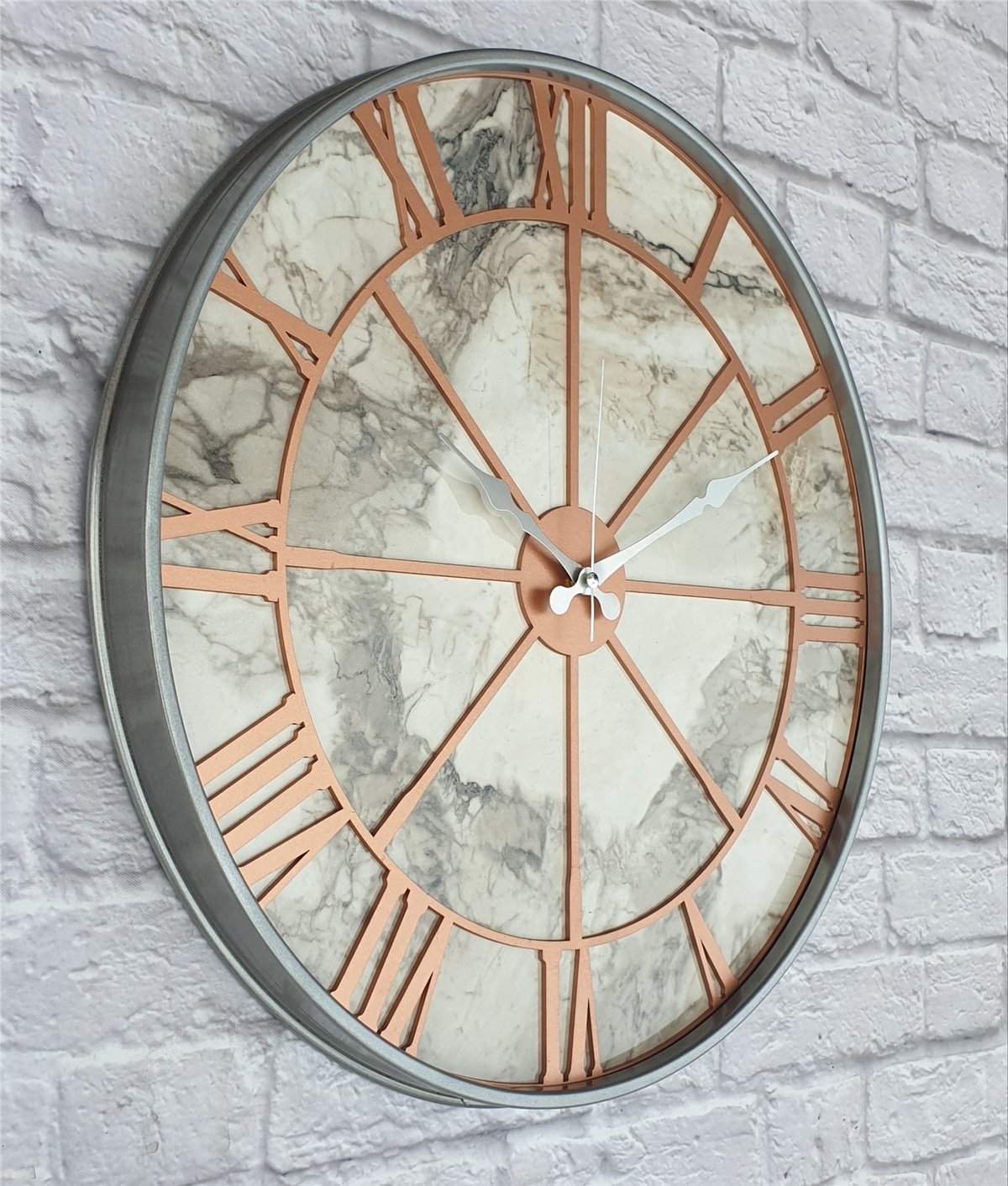 Markakanvas Gri Metal Kasalı Mermer Desenli  Duvar Saati  ( Çap 50 cm -Çap 80 cm )