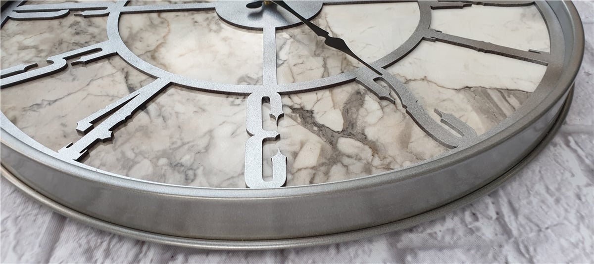 Markakanvas Gri Metal Kasalı Mermer Desenli  Duvar Saati  ( Çap 50 cm -Çap 80 cm )