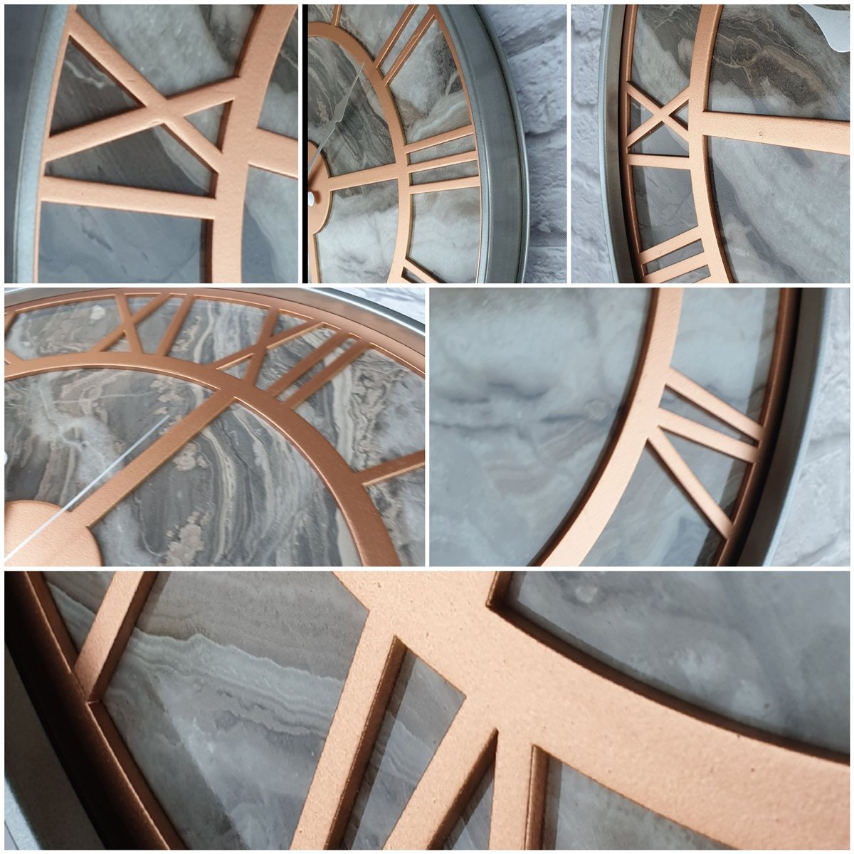 Markakanvas Gri Metal Kasalı Mermer Desenli Duvar Saati Çap 50 - 80 cm