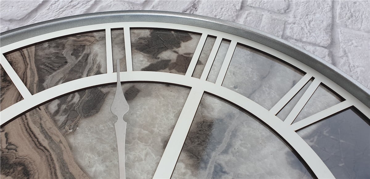 Markakanvas Gri Metal Kasalı Mermer Desenli Duvar Saati Çap 50 - 80 cm