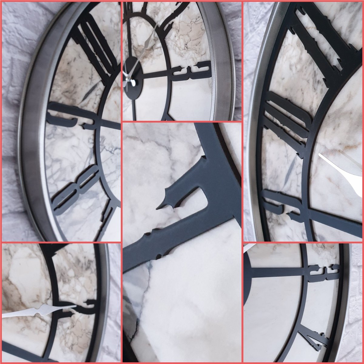 Markakanvas Gri Metal Kasalı Mermer Desenli  Duvar Saati  ( Çap 50 cm -Çap 80 cm )