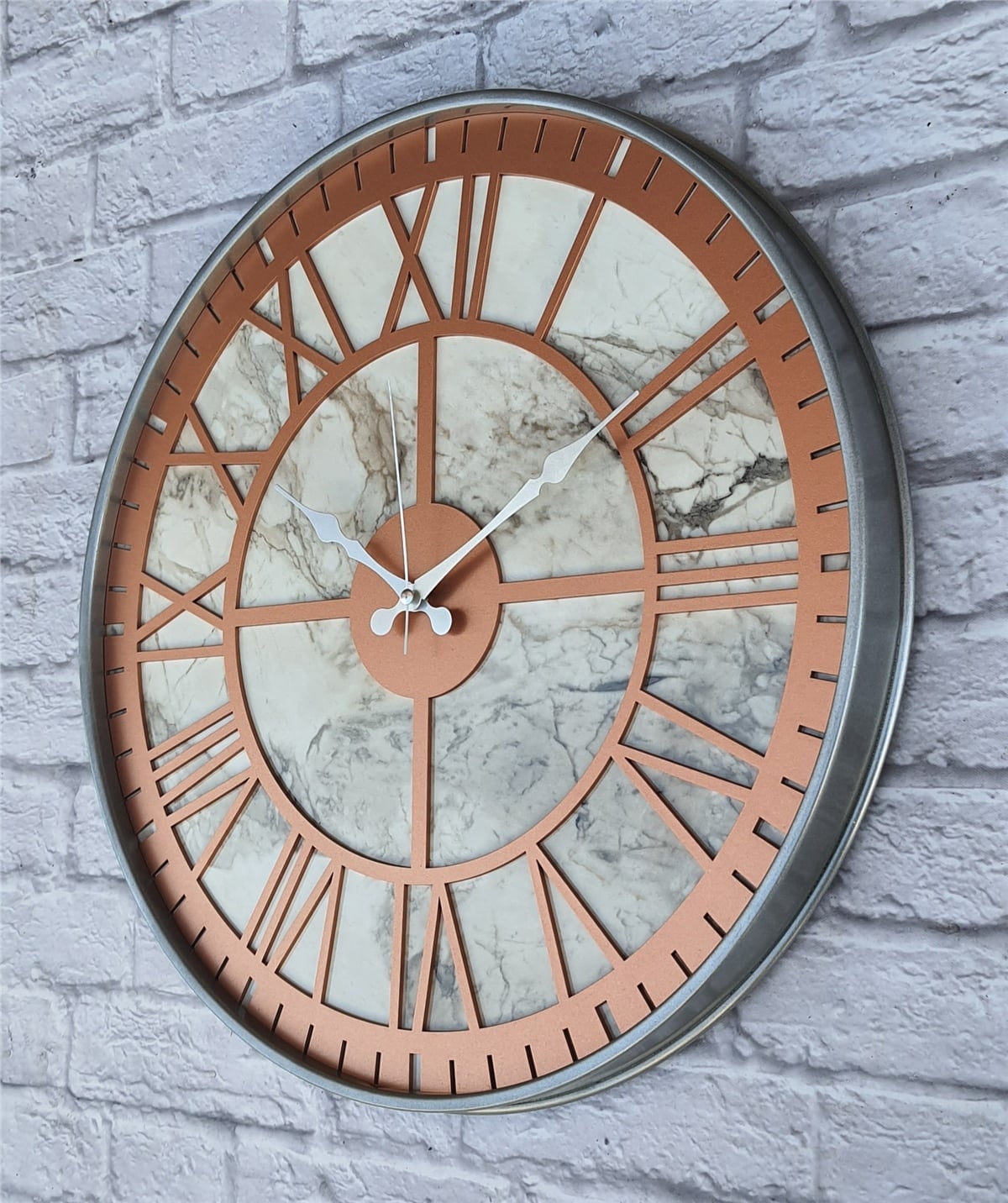 Markakanvas Gri Metal Kasalı Mermer Desenli  Duvar Saati  ( Çap 50 cm -Çap 80 cm )