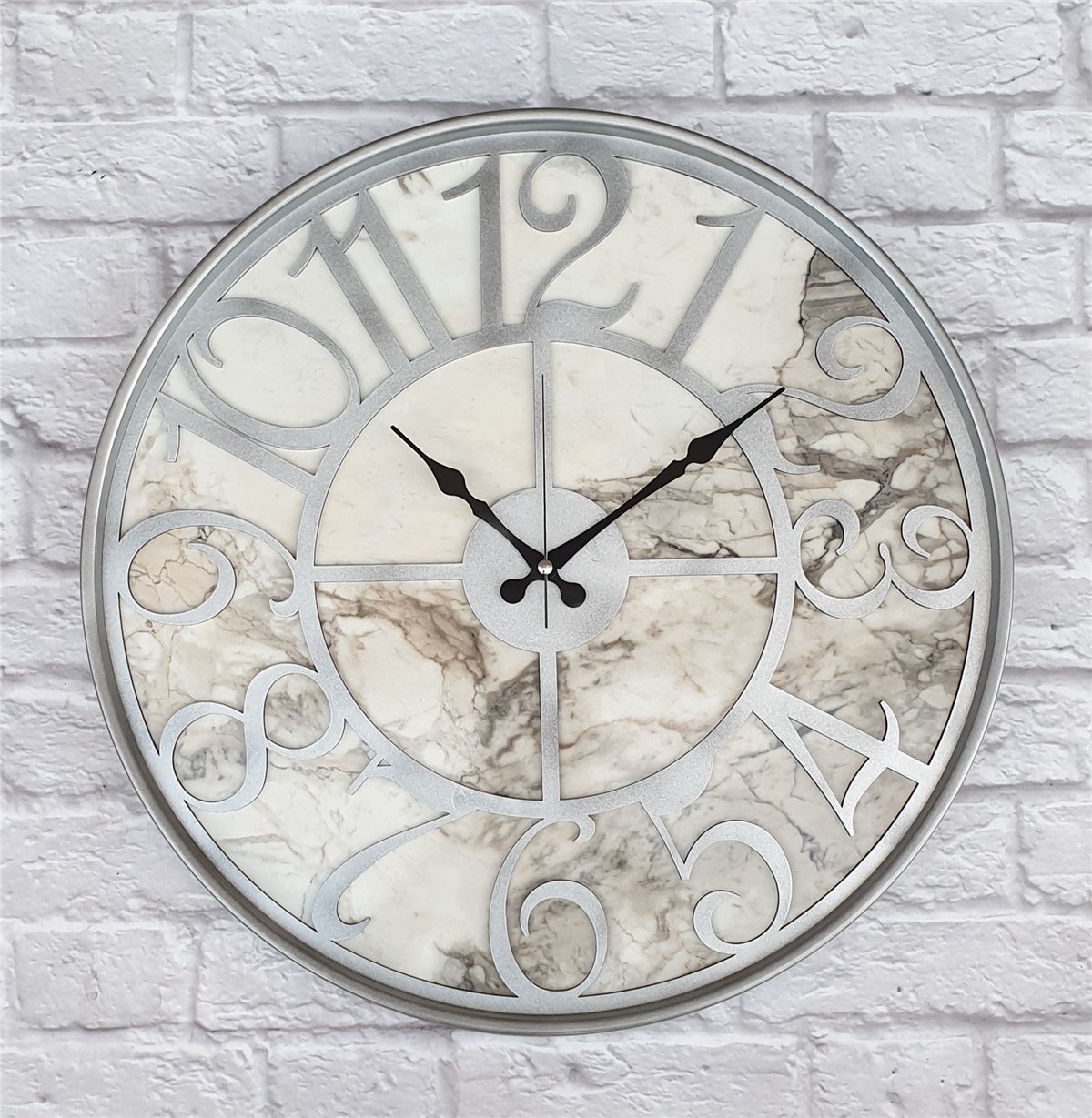 Markakanvas Gri Metal Kasalı Mermer Desenli  Duvar Saati  ( Çap 50 cm -Çap 80 cm )