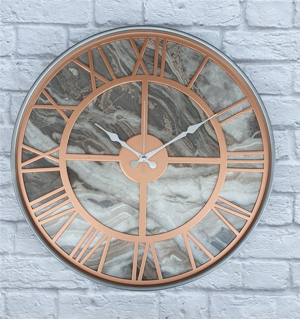 Markakanvas Gri Metal Kasalı Mermer Desenli Duvar Saati Çap 50 - 80 cm
