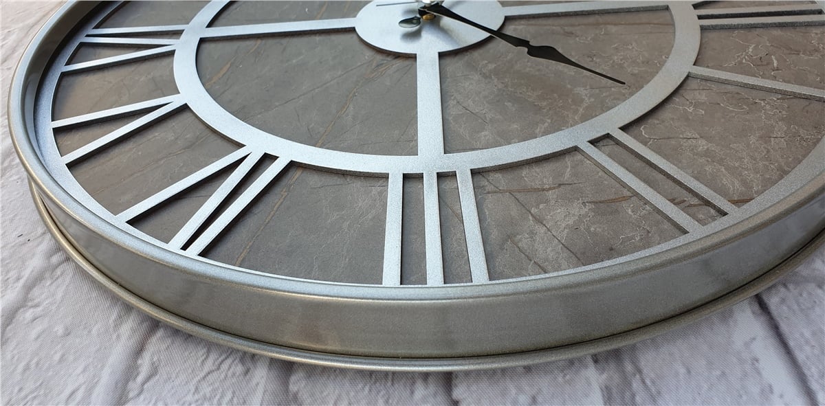 Markakanvas Gri Metal Kasalı Mermer Desenli Duvar Saati Çap 50 - 80 cm