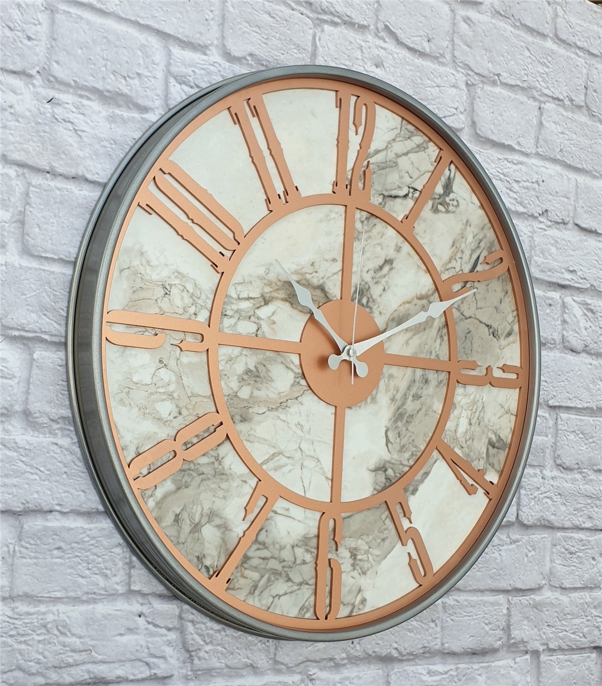 Markakanvas Gri Metal Kasalı Mermer Desenli  Duvar Saati  ( Çap 50 cm -Çap 80 cm )