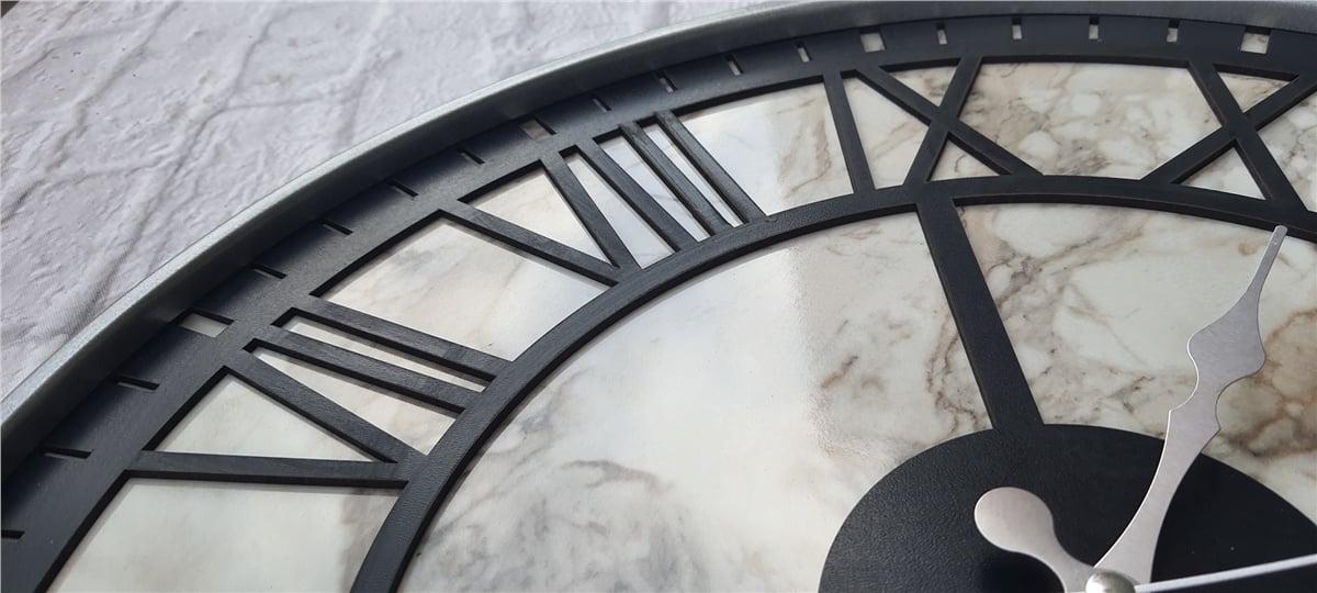 Markakanvas Gri Metal Kasalı Mermer Desenli  Duvar Saati  ( Çap 50 cm -Çap 80 cm )