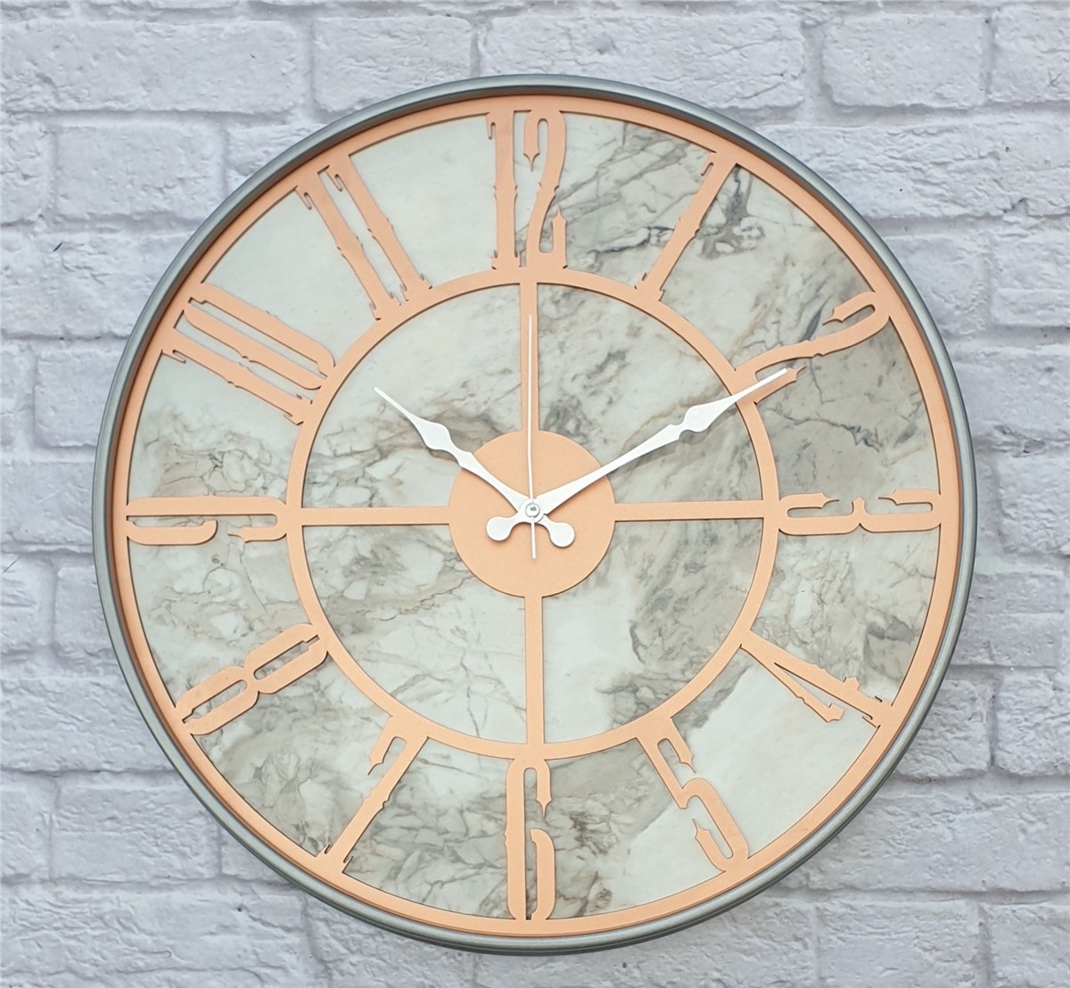 Markakanvas Gri Metal Kasalı Mermer Desenli  Duvar Saati  ( Çap 50 cm -Çap 80 cm )