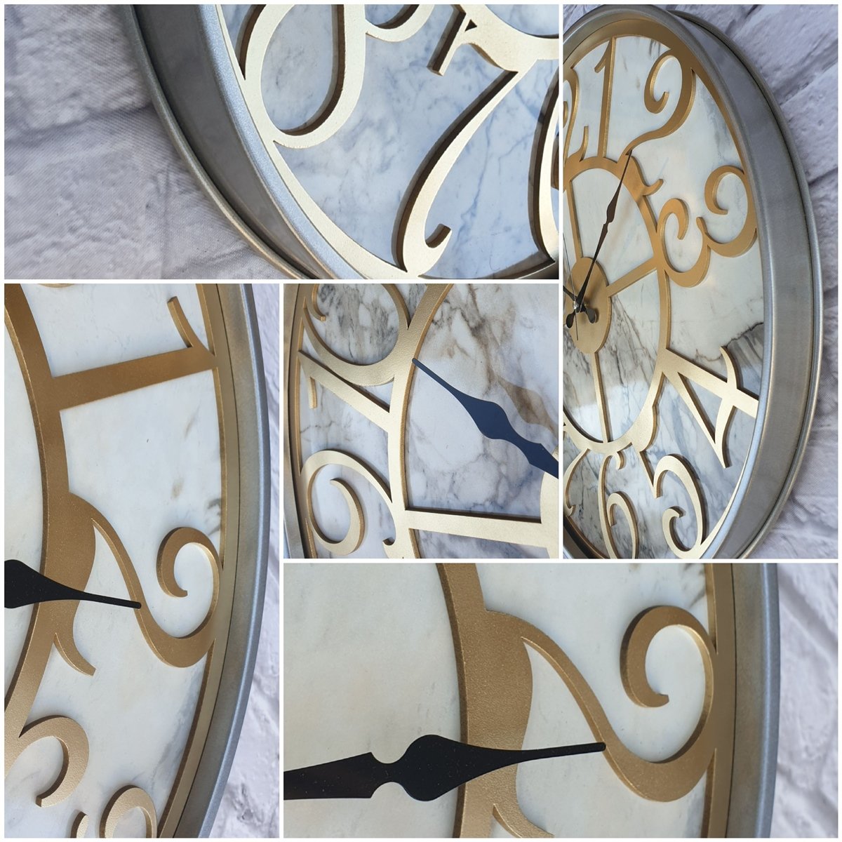 Markakanvas Gri Metal Kasalı Mermer Desenli  Duvar Saati  ( Çap 50 cm -Çap 80 cm )
