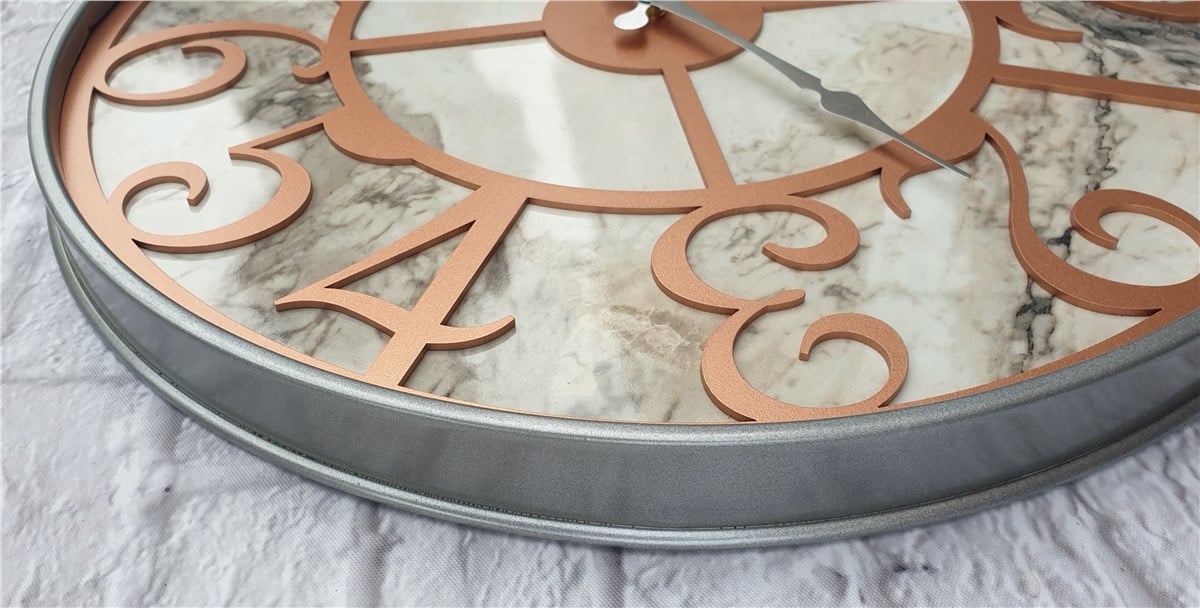 Markakanvas Gri Metal Kasalı Mermer Desenli  Duvar Saati  ( Çap 50 cm -Çap 80 cm )