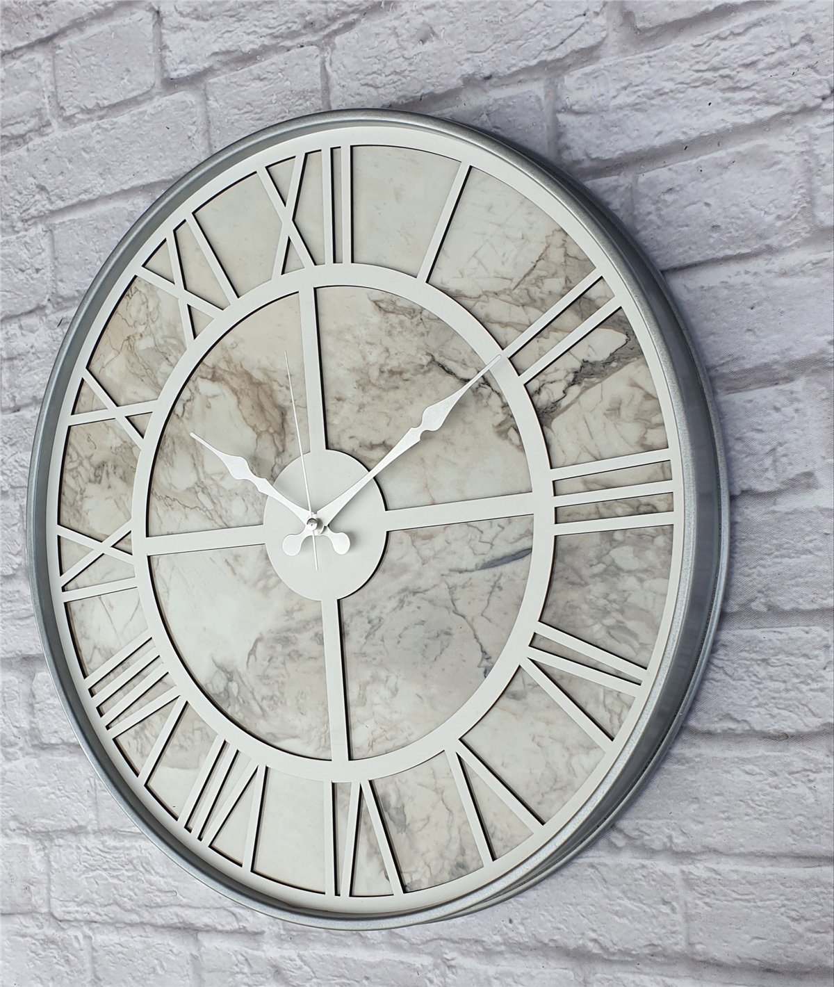 Markakanvas Gri Metal Kasalı Mermer Desenli Duvar Saati Çap 50 - 80 cm