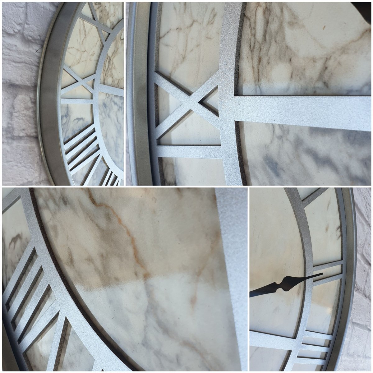 Markakanvas Gri Metal Kasalı Mermer Desenli Duvar Saati Çap 50 - 80 cm