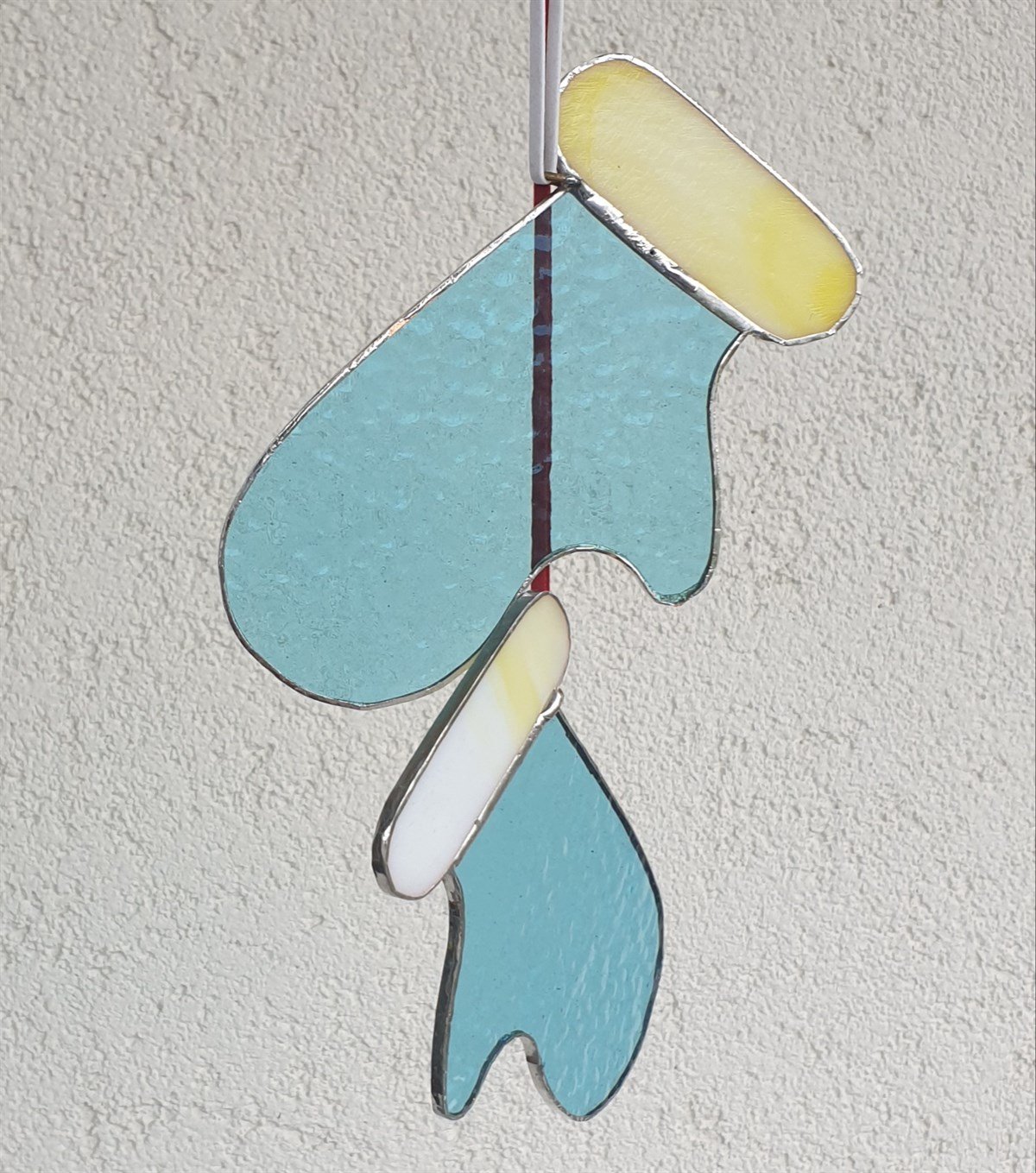 Markakanvas Mavi,Beyaz Yılbaşı Eldiveni cam vitray 13x8cm 