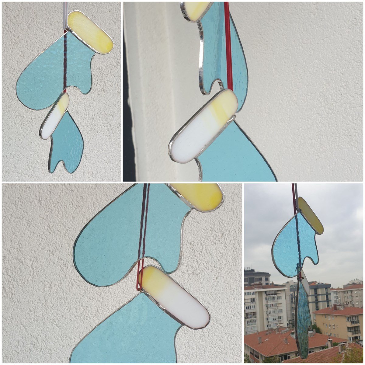 Markakanvas Mavi,Beyaz Yılbaşı Eldiveni cam vitray 13x8cm 