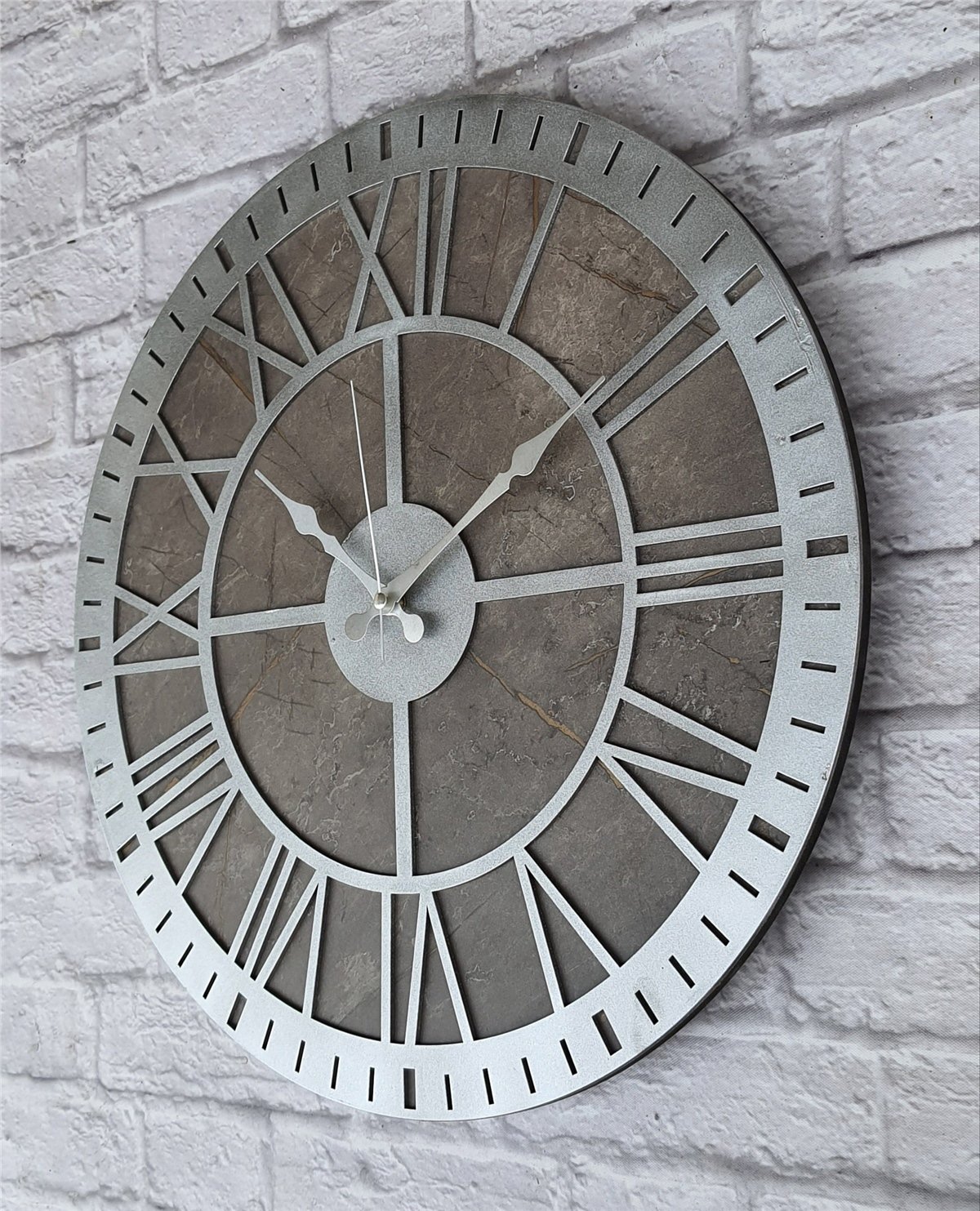 Markakanvas Mermer Desenli  Duvar Saati  Çap 50 cm-Çap 80 cm