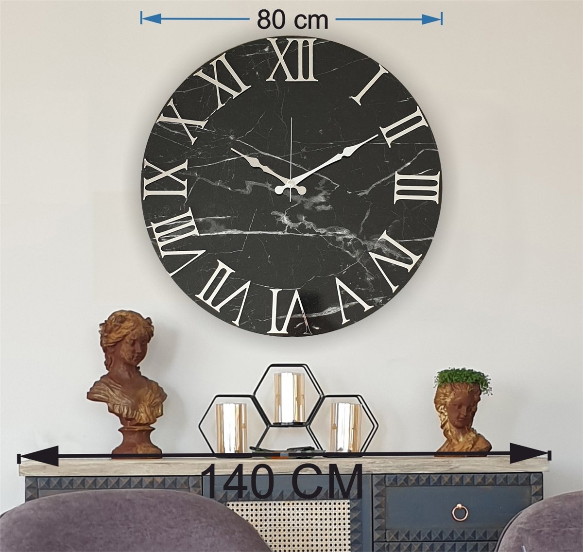 Markakanvas Mermer Desenli  Duvar Saati   ( Çap 50 cm - 80 cm )