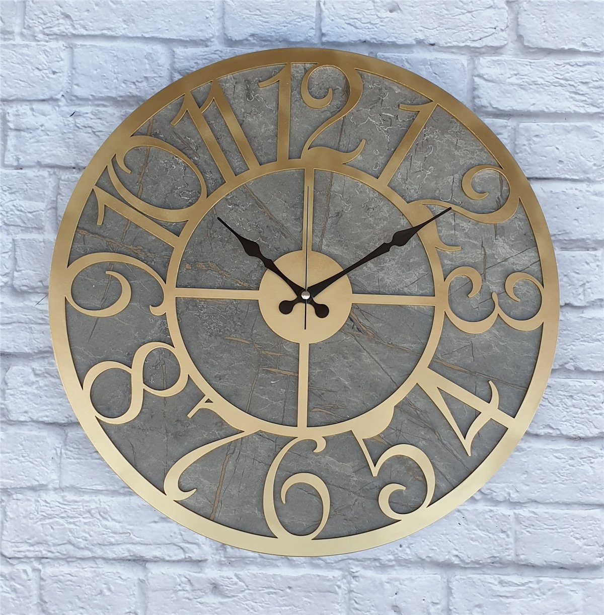 Markakanvas Mermer Desenli  Duvar Saati  Çap 50 cm-Çap 80 cm