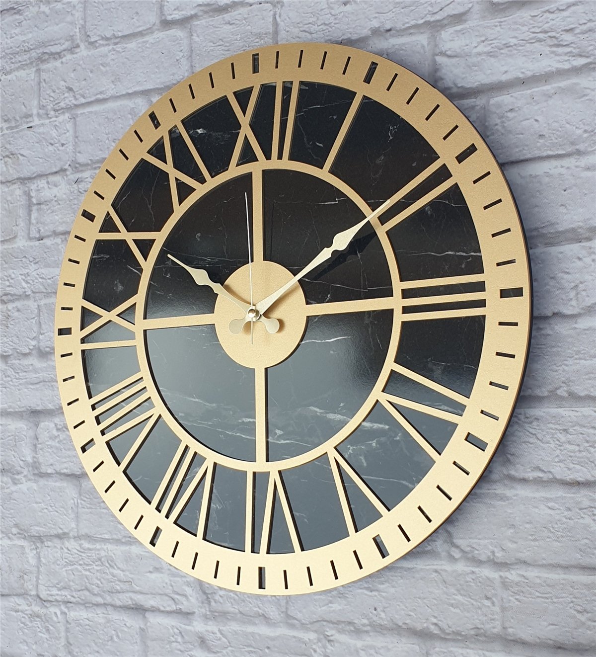 Markakanvas Mermer Desenli  Duvar Saati  Çap 50 cm-Çap 80 cm
