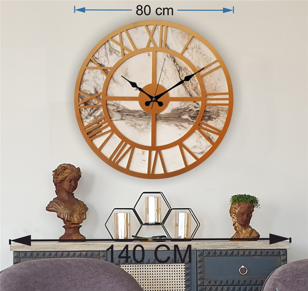 Markakanvas Mermer Desenli  Duvar Saati  Çap 50-80 cm