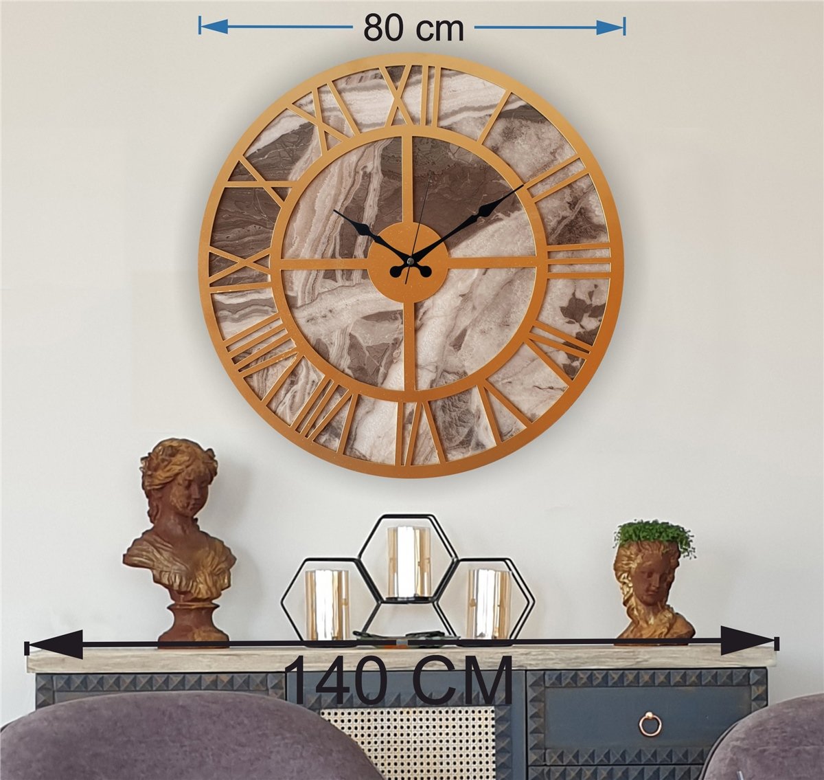 Markakanvas Mermer Desenli  Duvar Saati  Çap 50-80 cm