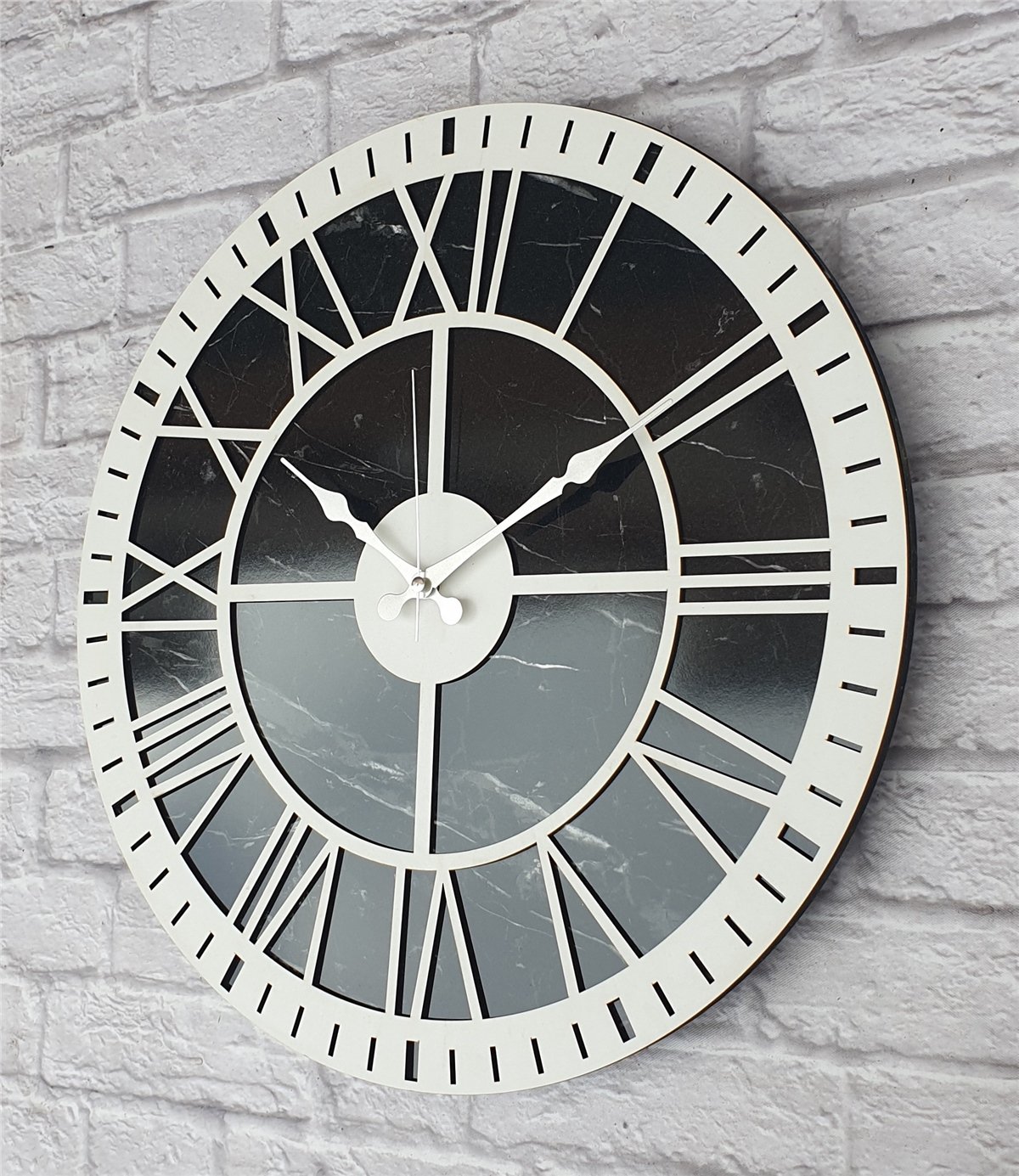 Markakanvas Mermer Desenli  Duvar Saati  Çap 50 cm-Çap 80 cm