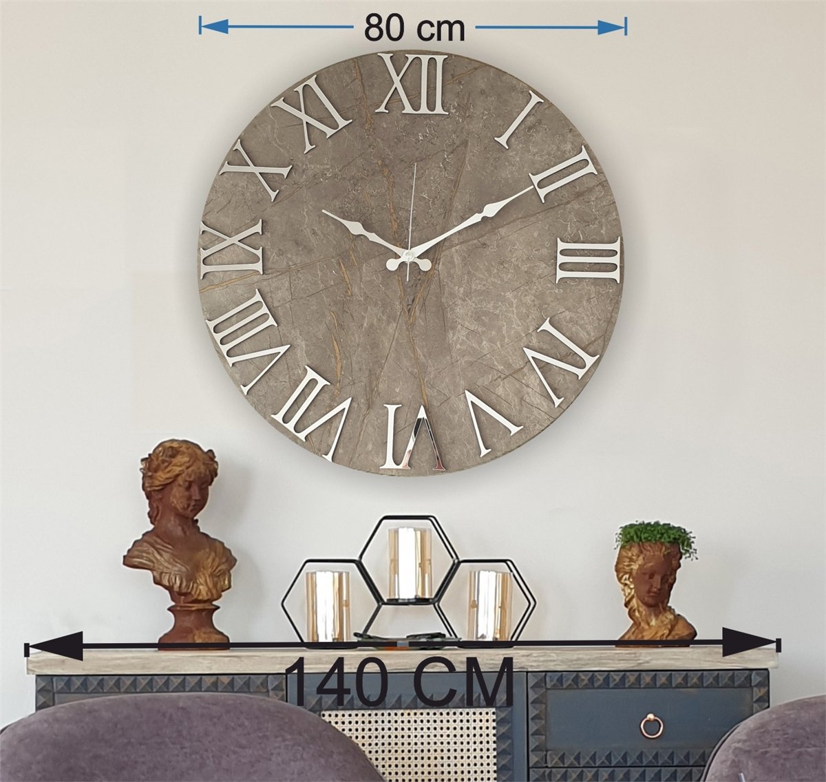 Markakanvas Mermer Desenli  Duvar Saati   ( Çap 50 cm - 80 cm )