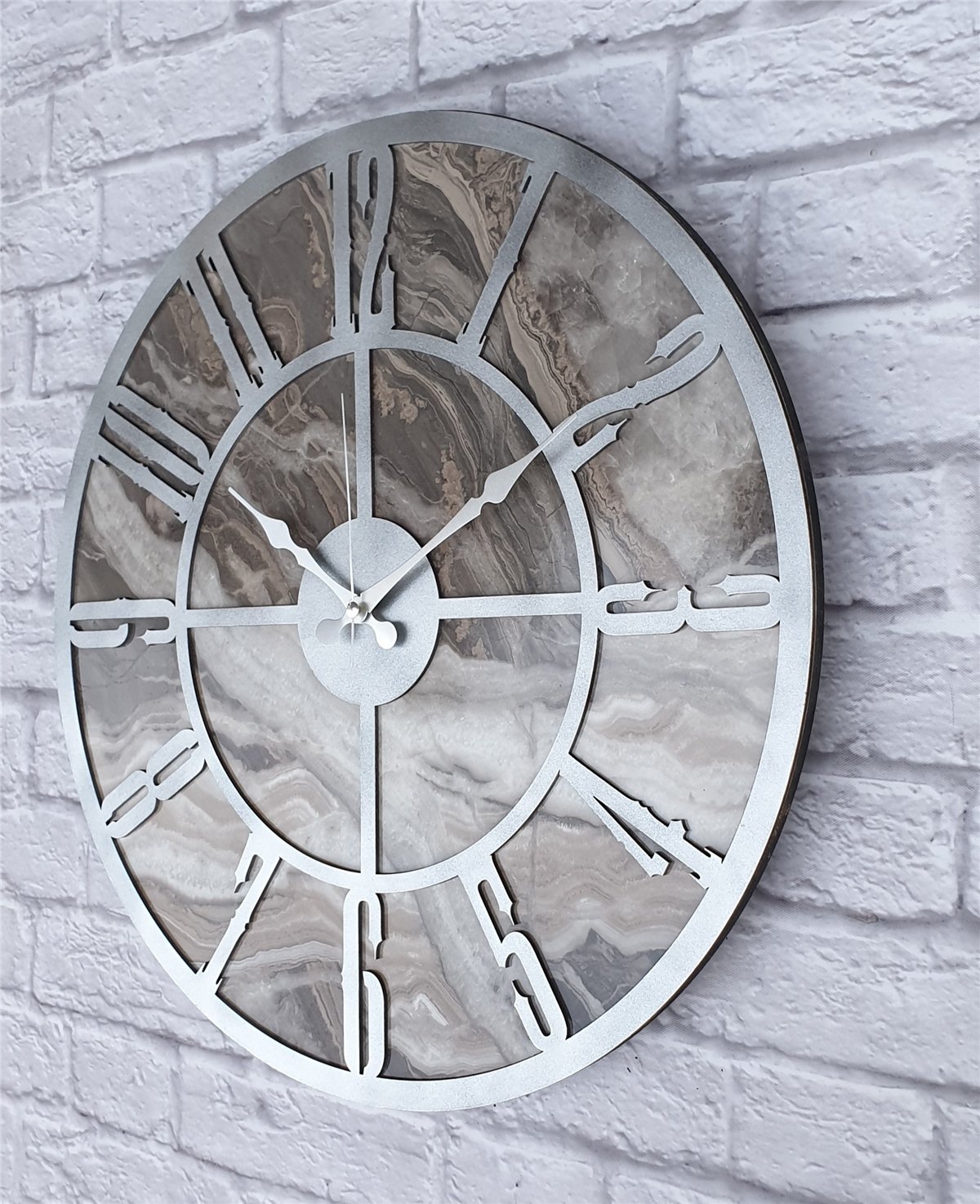 Markakanvas Mermer Desenli  Duvar Saati  Çap 50 cm-Çap 80 cm