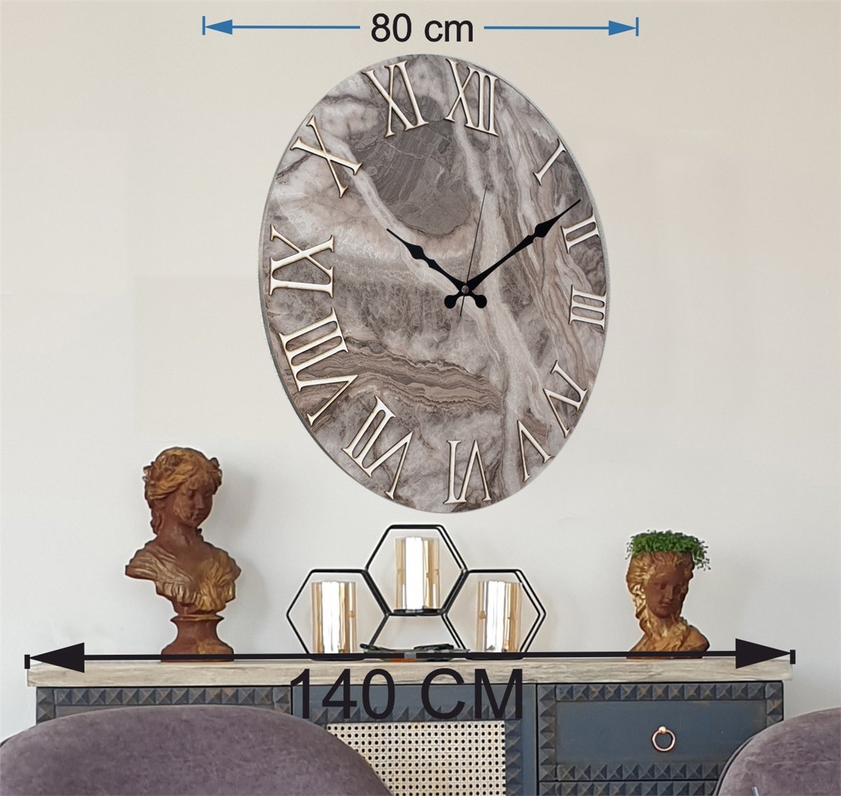 Markakanvas Mermer Desenli  Duvar Saati   ( Çap 50 cm - 80 cm )
