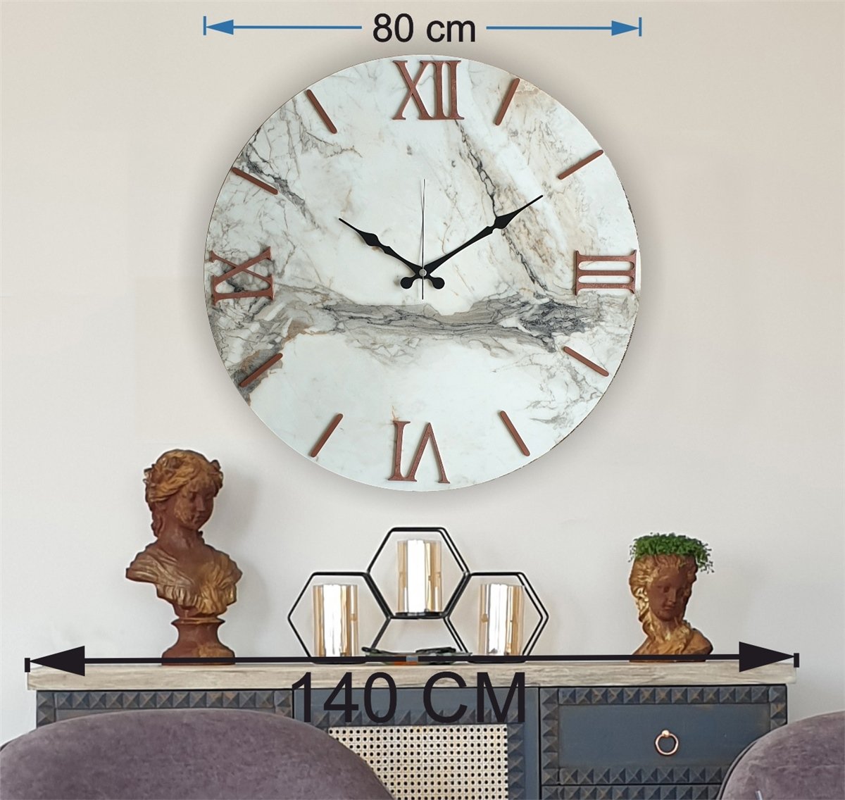 Markakanvas Mermer Desenli  Duvar Saati   ( Çap 50 cm - 80 cm )