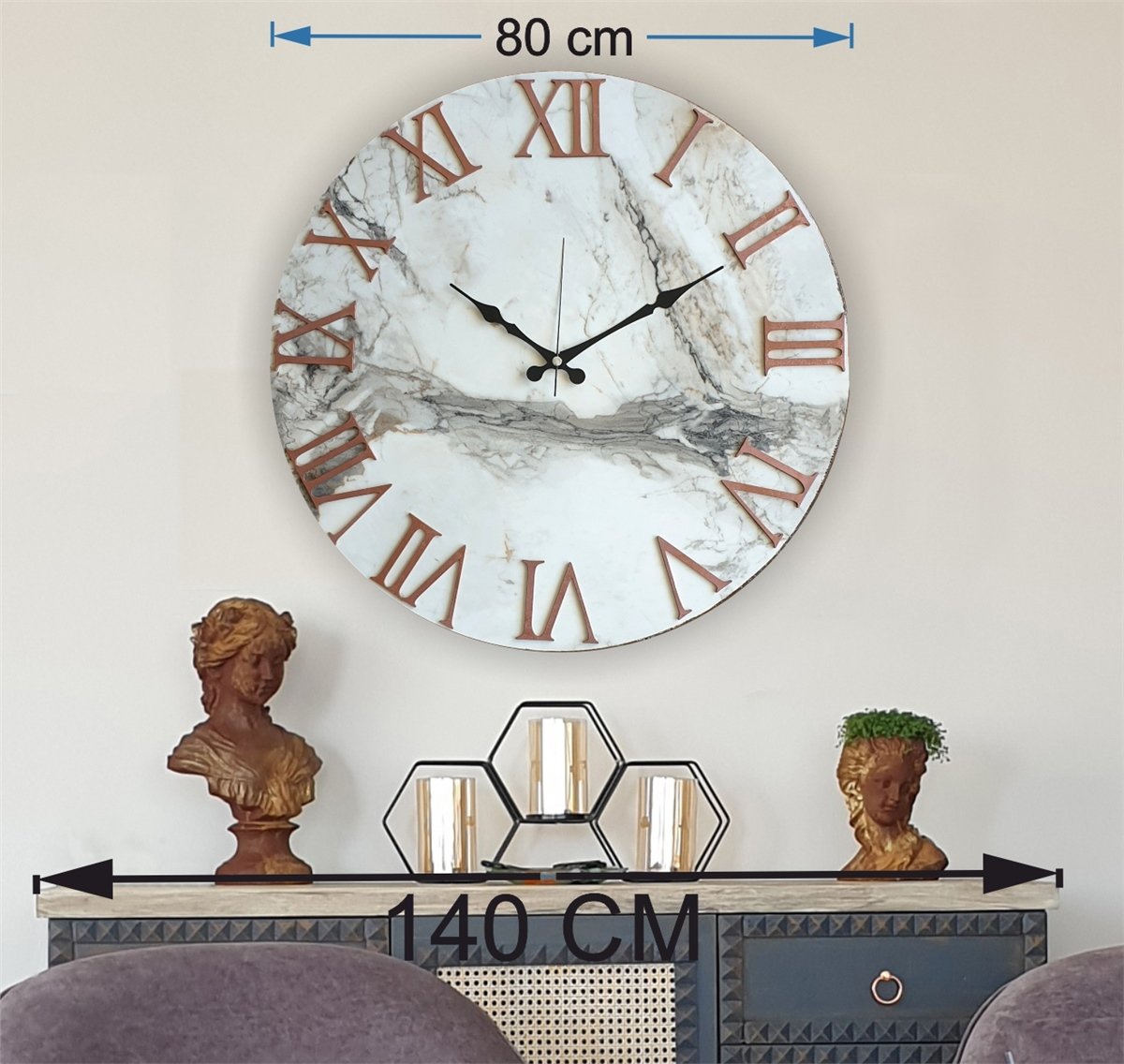 Markakanvas Mermer Desenli  Duvar Saati   ( Çap 50 cm - 80 cm )