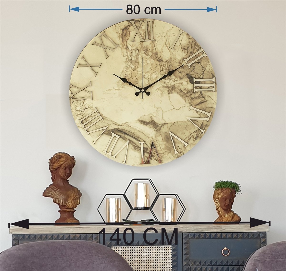 Markakanvas Mermer Desenli  Duvar Saati   ( Çap 50 cm - 80 cm )