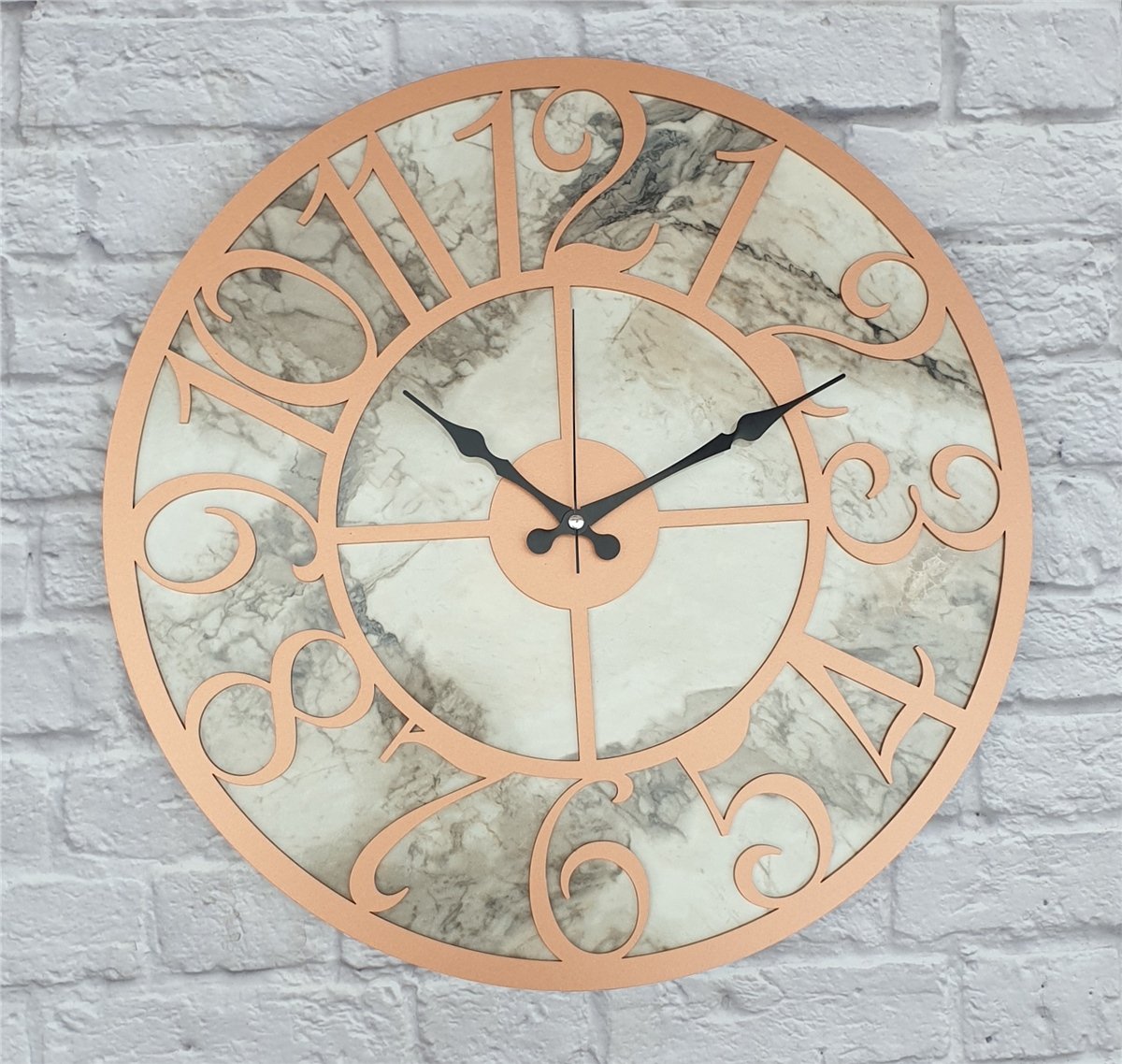 Markakanvas Mermer Desenli  Duvar Saati  Çap 50 cm-Çap 80 cm