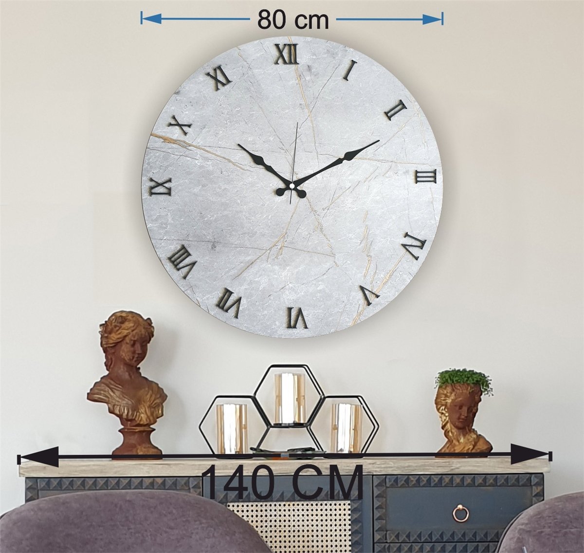 Markakanvas Mermer Desenli  Duvar Saati   ( Çap 50 cm - 80 cm )