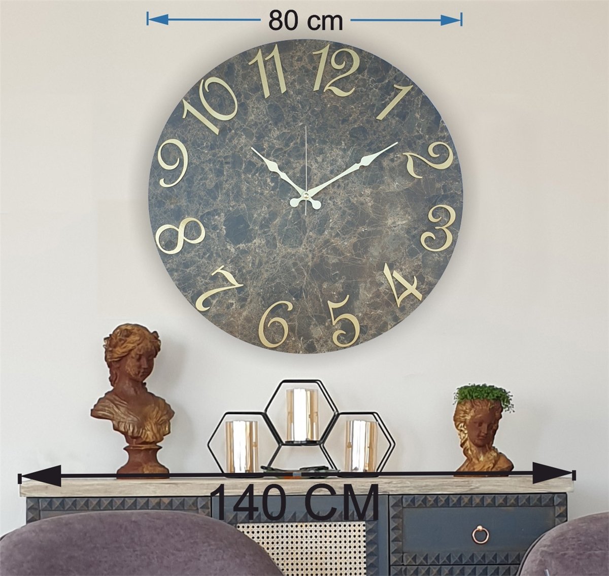 Markakanvas Mermer Desenli  Duvar Saati   ( Çap 50 cm - 80 cm )
