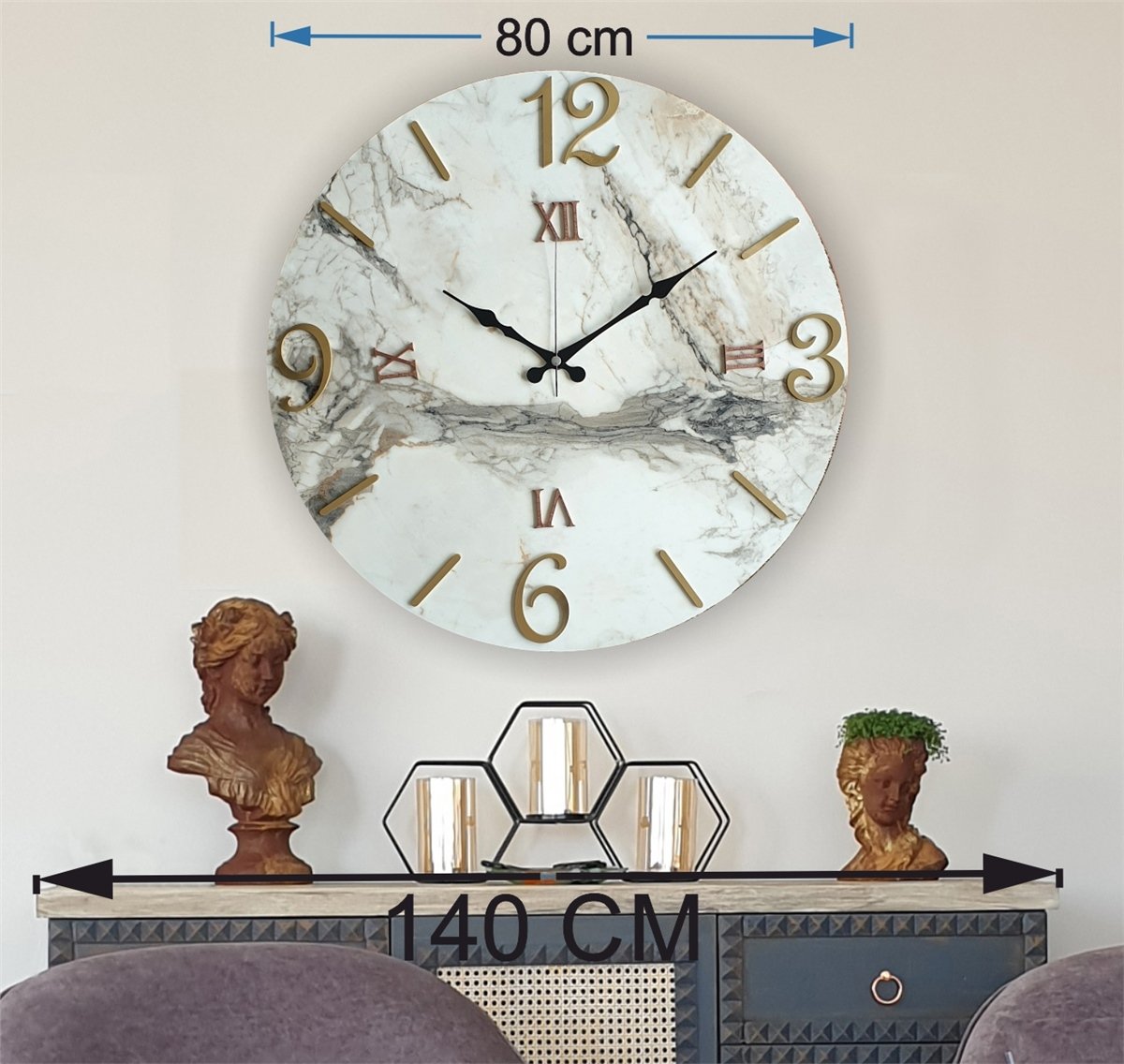 Markakanvas Mermer Desenli  Duvar Saati   ( Çap 50 cm - 80 cm )