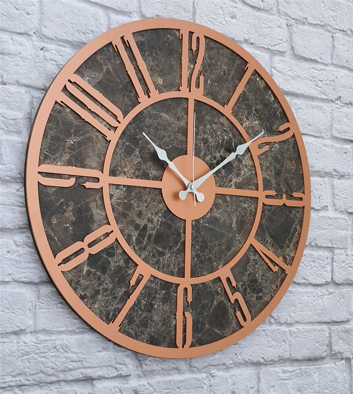 Markakanvas Mermer Desenli  Duvar Saati  Çap 50 cm-Çap 80 cm