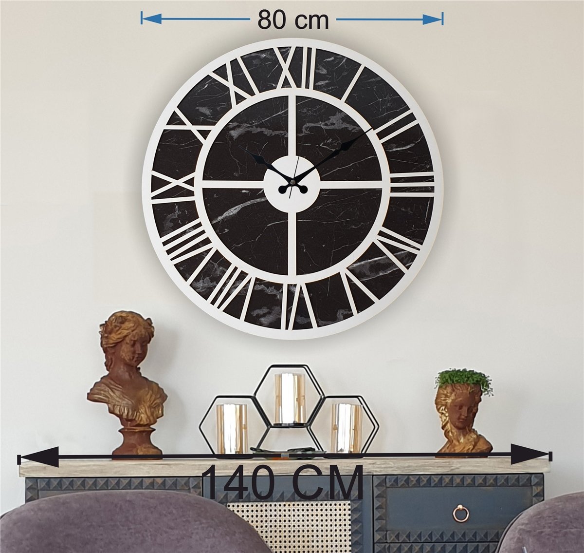Markakanvas Mermer Desenli  Duvar Saati  Çap 50-80 cm