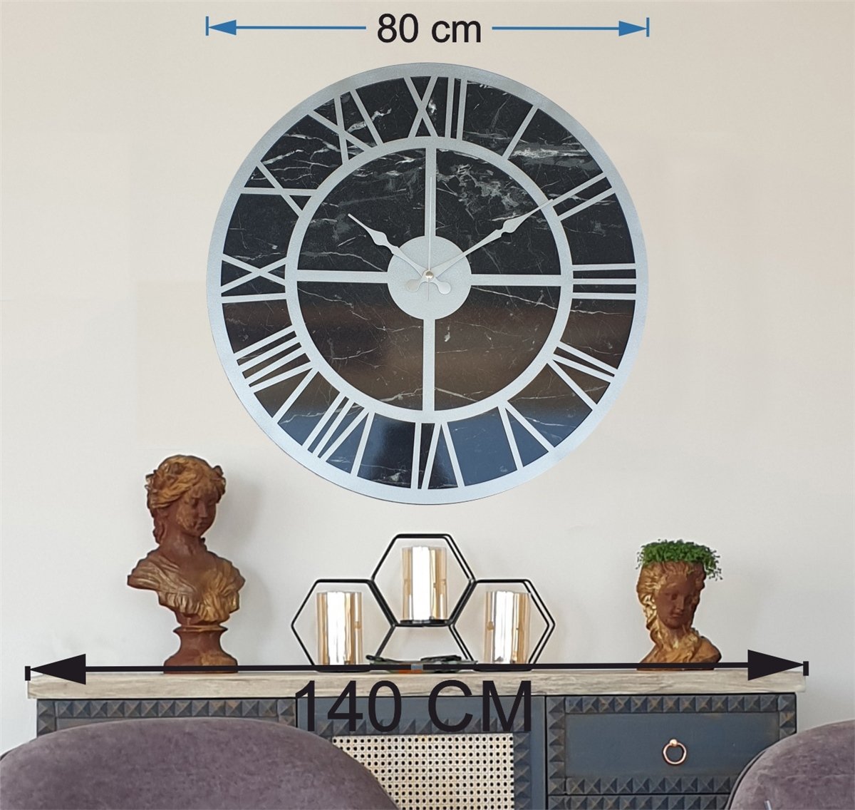 Markakanvas Mermer Desenli  Duvar Saati  Çap 50-80 cm