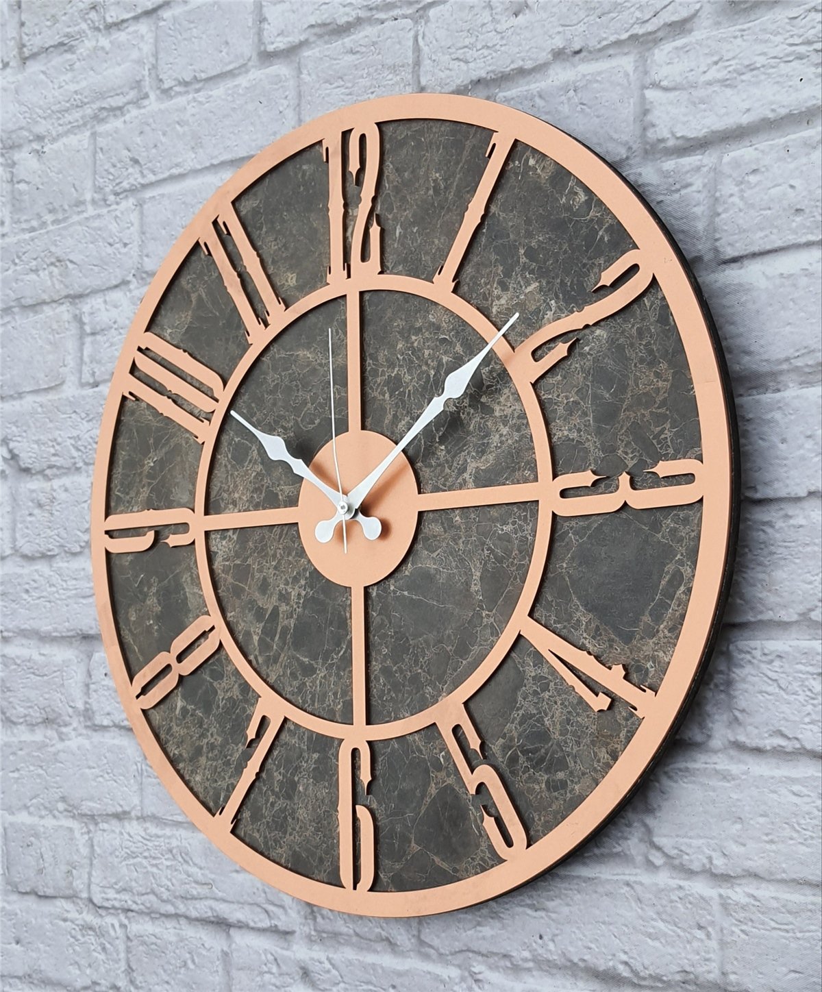 Markakanvas Mermer Desenli  Duvar Saati  Çap 50 cm-Çap 80 cm