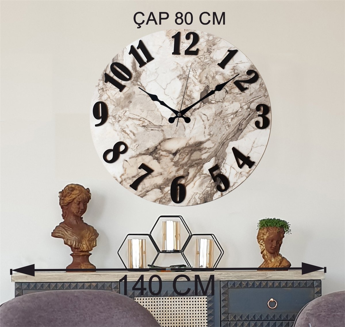 Markakanvas Mermer Desenli  Duvar Saati   ( Çap 50 cm - 80 cm )