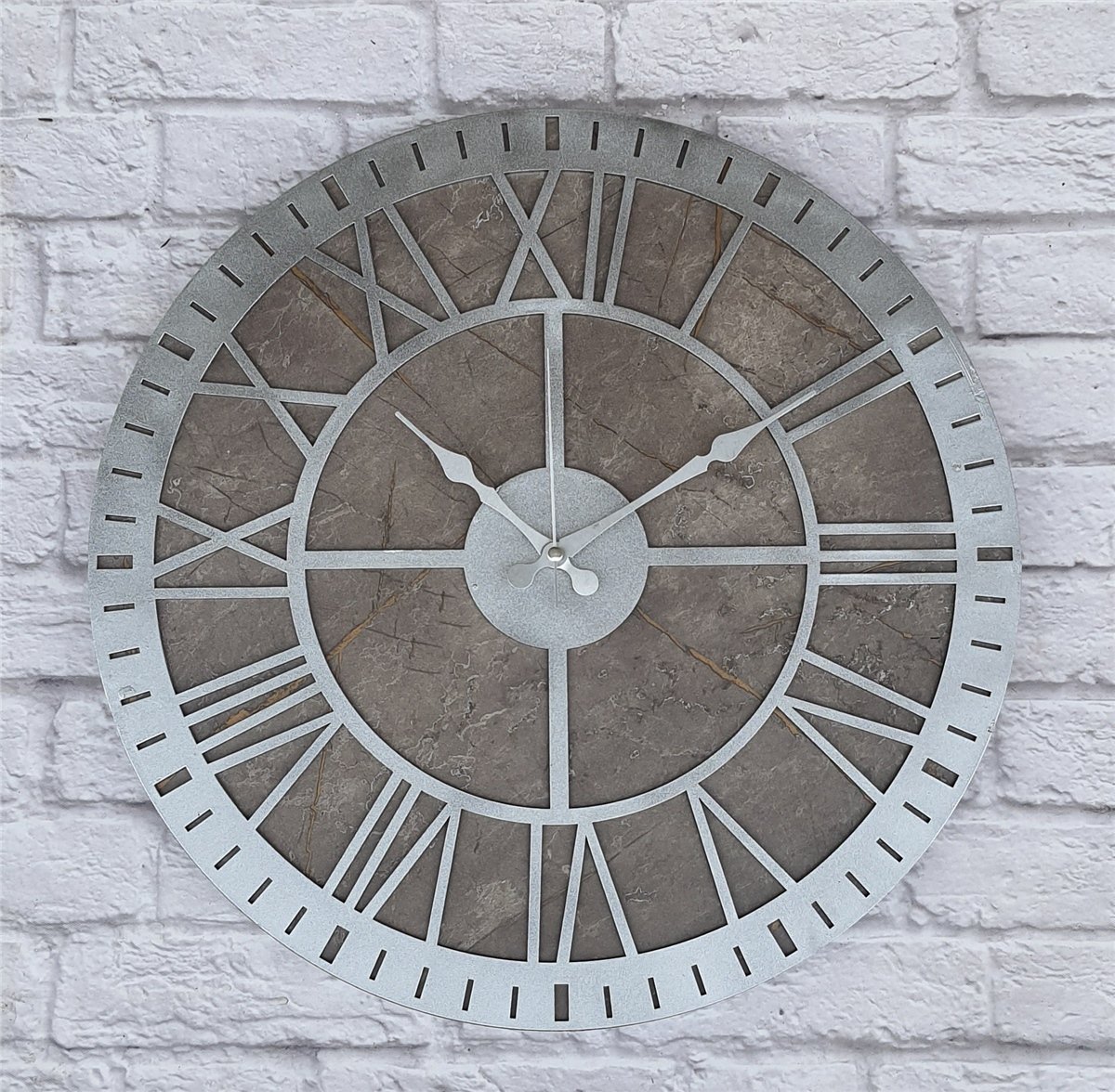 Markakanvas Mermer Desenli  Duvar Saati  Çap 50 cm-Çap 80 cm