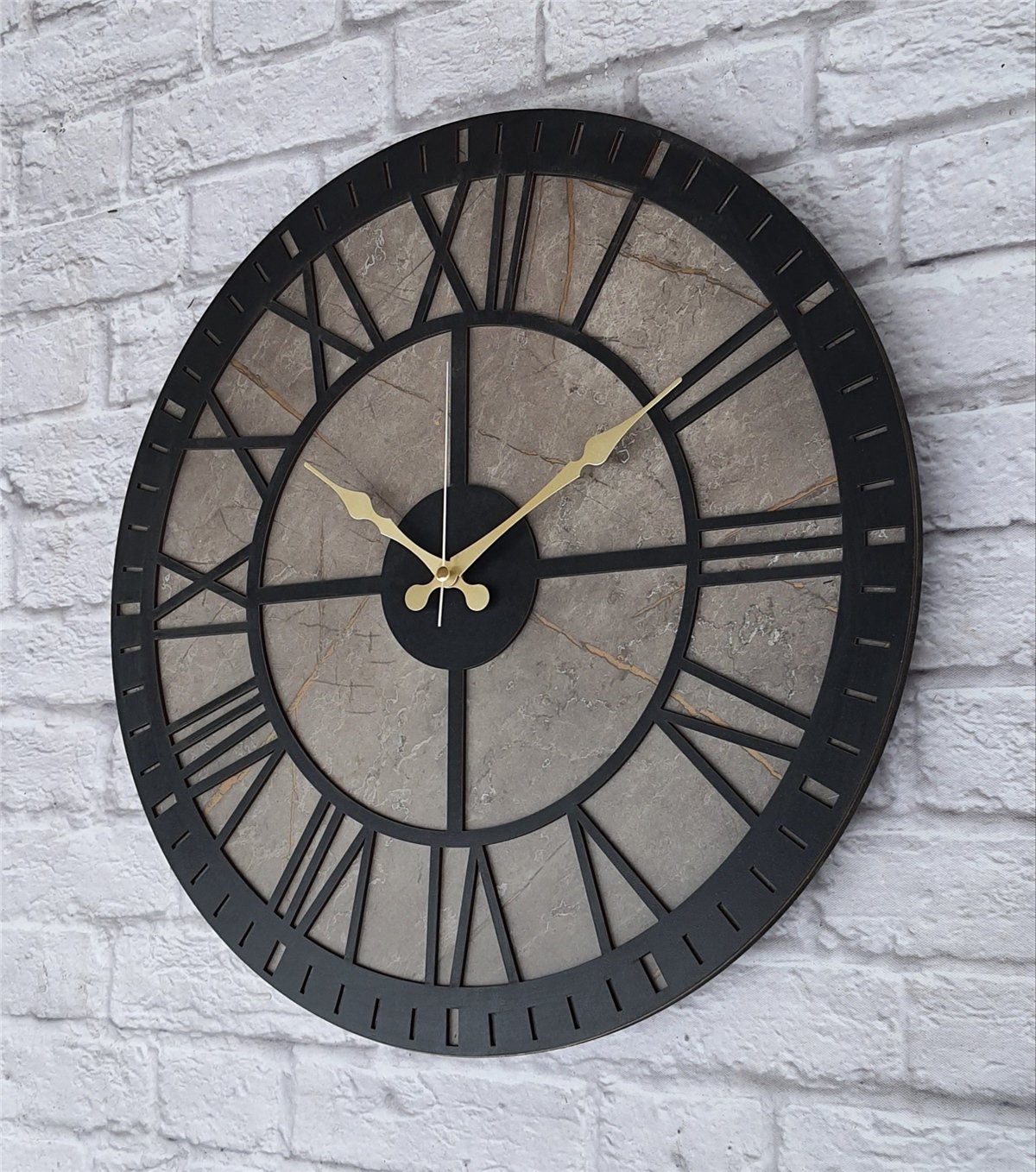 Markakanvas Mermer Desenli  Duvar Saati  Çap 50 cm-Çap 80 cm