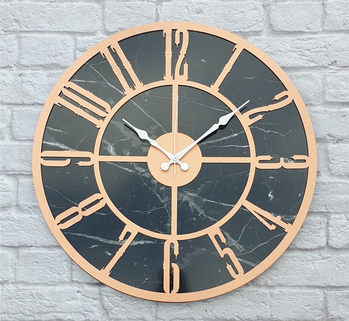 Markakanvas Mermer Desenli  Duvar Saati  Çap 50 cm-Çap 80 cm