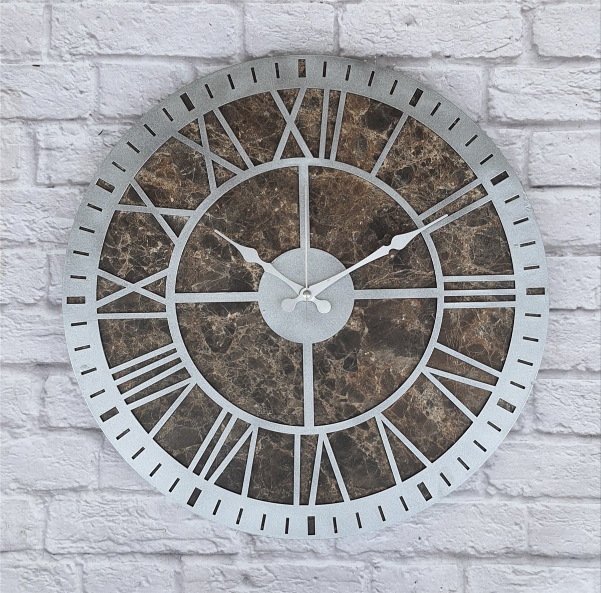 Markakanvas Mermer Desenli  Duvar Saati  Çap 50 cm-Çap 80 cm