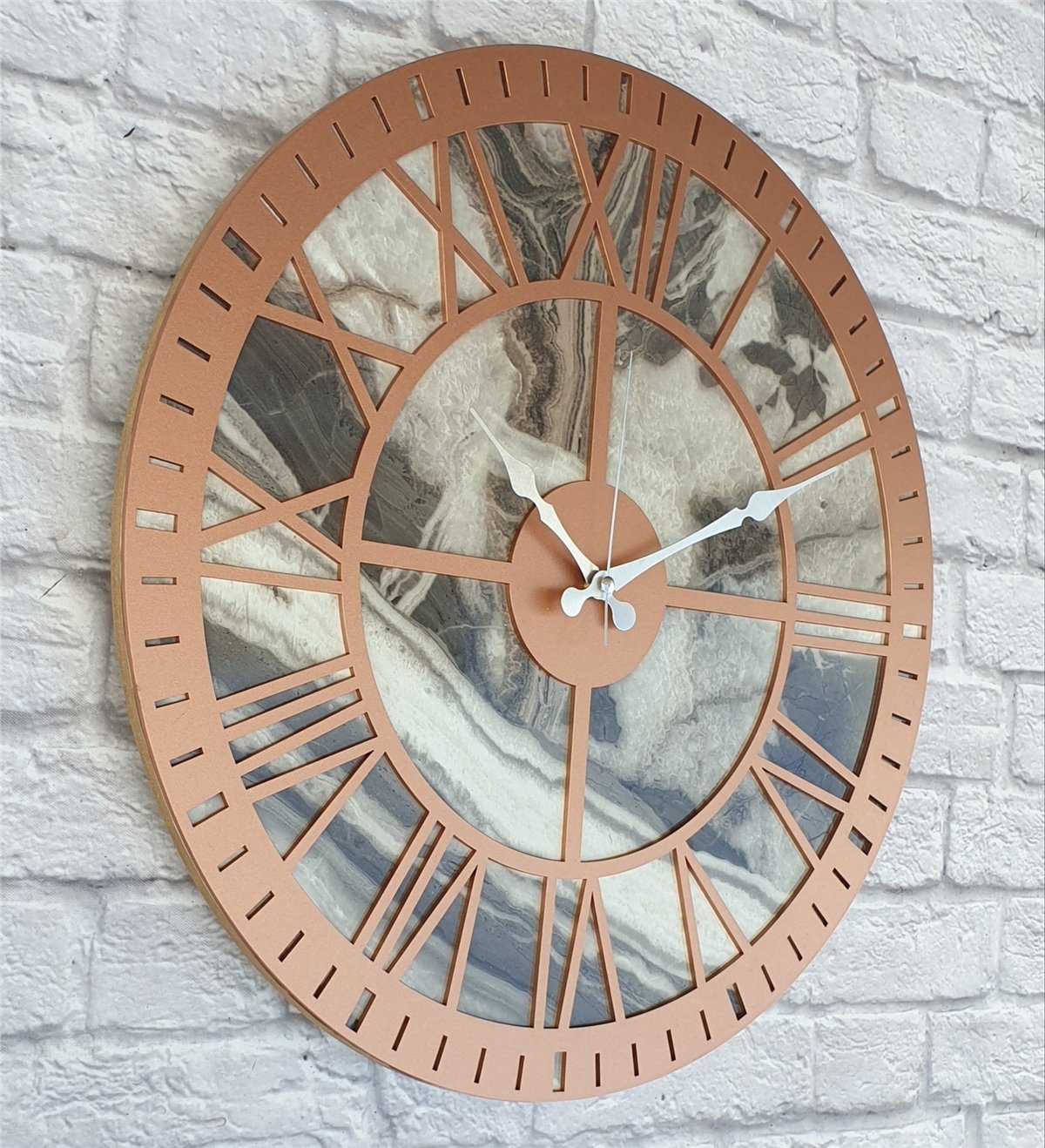 Markakanvas Mermer Desenli  Duvar Saati  Çap 50 cm-Çap 80 cm